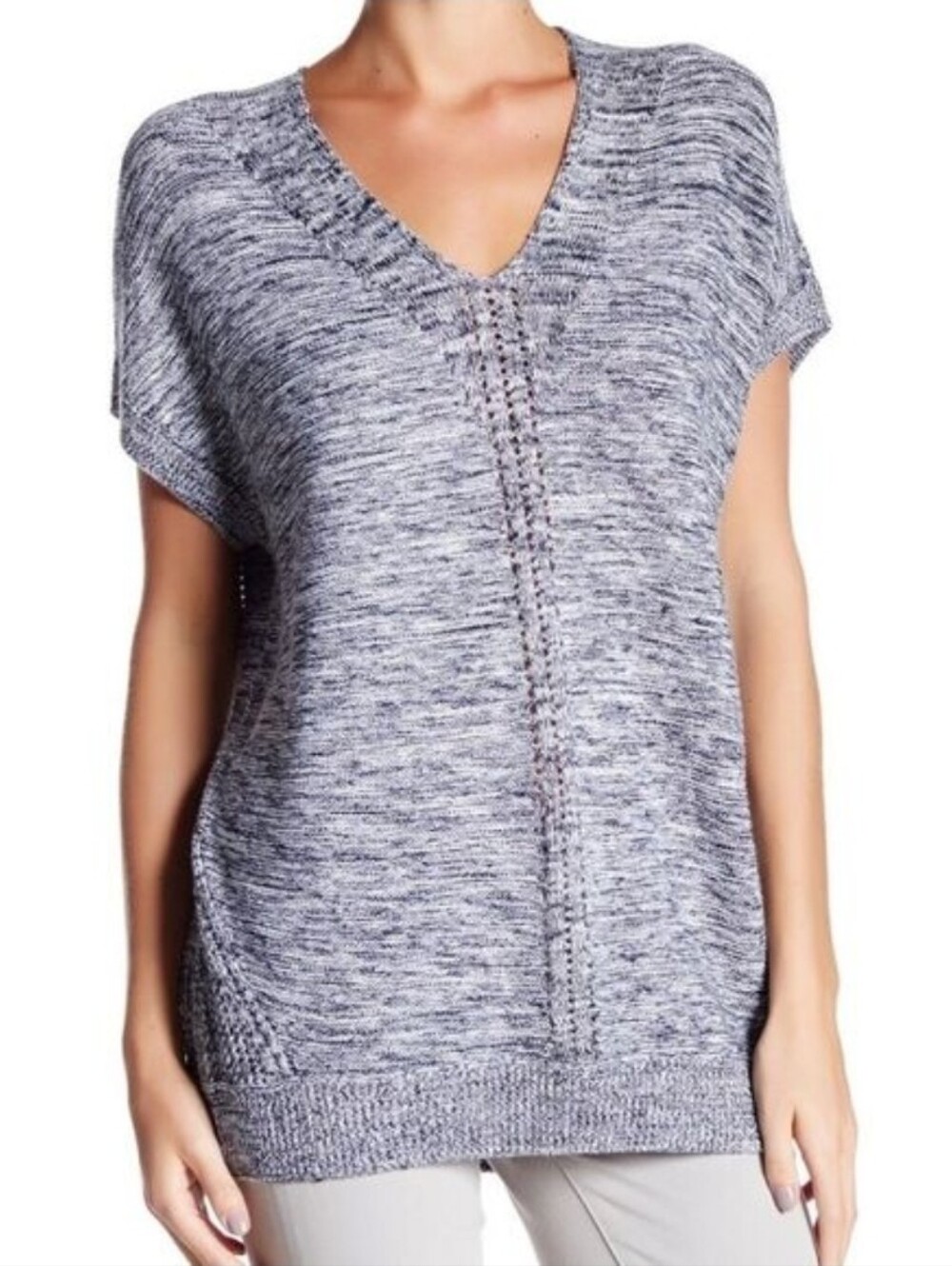 Vince Navy White Marbled Knit Top Size Small